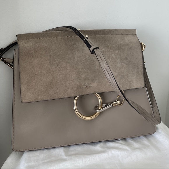 Chloe calfskin suede medium Faye shoulder bag Grey* authentic excellent conditio - Picture 6 of 14